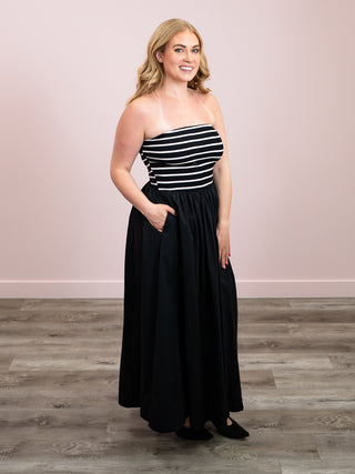 *NEW* Sway-cation Striped Strapless Dress | Black