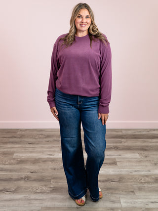 Corrine Ribbed Pullover Top | Plum