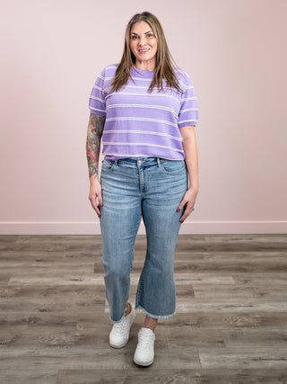 *NEW* Billie Jean Short Sleeve Striped Sweater | Lavender