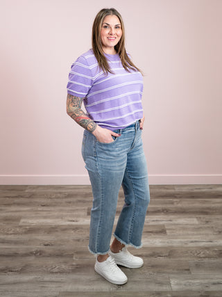 *NEW* Billie Jean Short Sleeve Striped Sweater | Lavender
