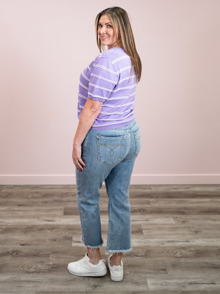 *NEW* Billie Jean Short Sleeve Striped Sweater | Lavender