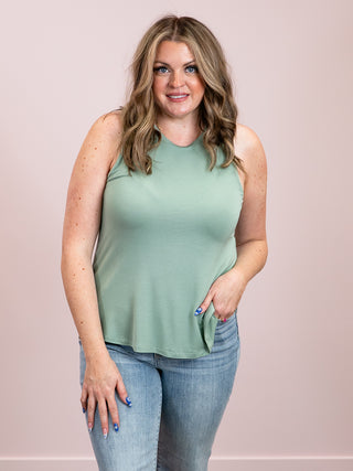 *NEW* Saylor Crew Neck Tank Top | Sage Green