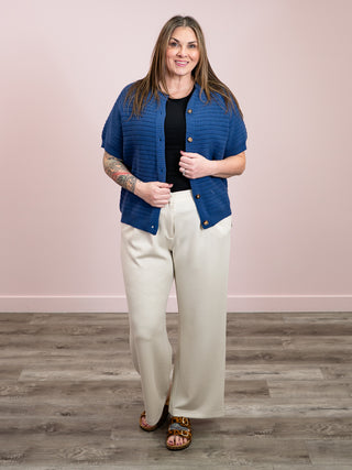 *NEW* Quiet Fun Raglan Short Sleeve Sweater Cardigan | Navy