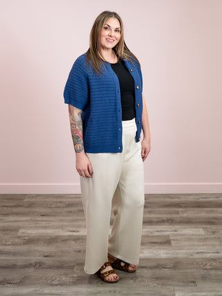 *NEW* Quiet Fun Raglan Short Sleeve Sweater Cardigan | Navy