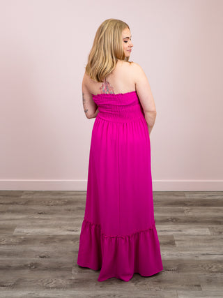 *NEW* Free Flow Smocked Strapless Maxi Dress | Hot Pink