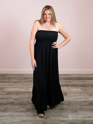 *NEW* Free Flow Smocked Strapless Maxi Dress | Black
