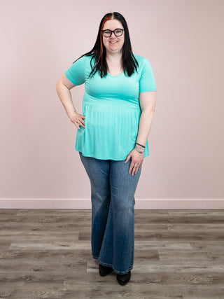 *NEW* Sarah Ruffle Short Sleeve Top | Turquoise