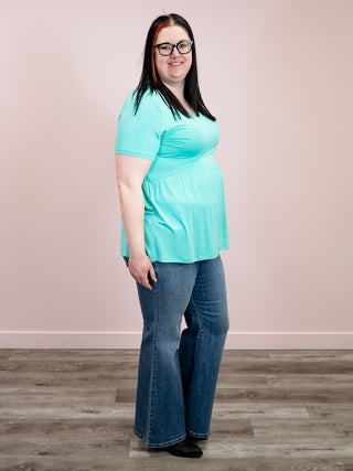 *NEW* Sarah Ruffle Short Sleeve Top | Turquoise
