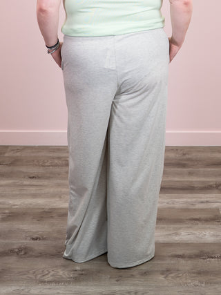 *NEW* Birdie French Terry Lace Wide Pants | Light Heather Grey