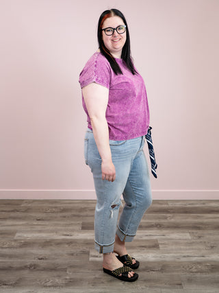 *NEW* Louise Crinkle Wash Short Sleeve Top | Light Plum