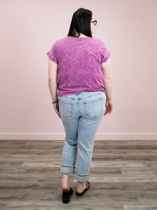 *NEW* Louise Crinkle Wash Short Sleeve Top | Light Plum