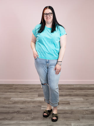 *NEW* Louise Crinkle Wash Short Sleeve Top | Turquoise
