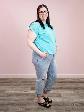 *NEW* Louise Crinkle Wash Short Sleeve Top | Turquoise