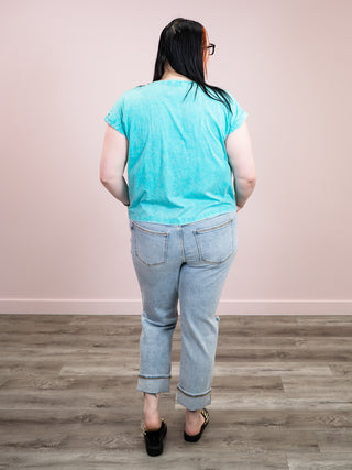 *NEW* Louise Crinkle Wash Short Sleeve Top | Turquoise