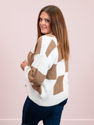 Chrissy Checkered Cardigan | Coffee & Ivory
