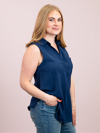 *NEW* Laynee Collared Sleeveless Tunic | Navy