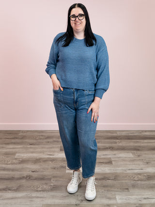 Autumn Drift Oversized Balloon Sleeve Sweater | Dusty Blue