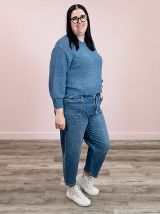 Autumn Drift Oversized Balloon Sleeve Sweater | Dusty Blue