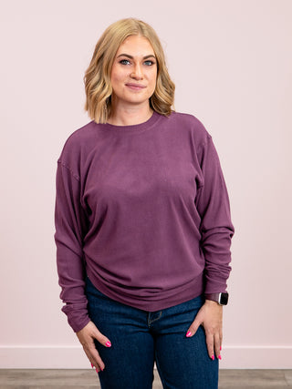 Corrine Ribbed Pullover Top | Plum