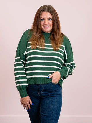 Calista Striped Oversized Sweater | Dark Green