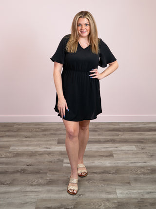 *NEW* Seas The Moment Flutter Sleeve Mini Dress | Black
