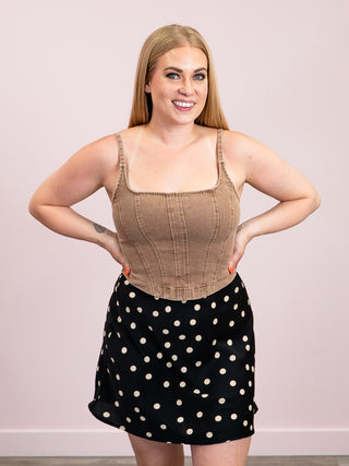 *NEW* Desert Rose Denim Corset Tank Top | Brown