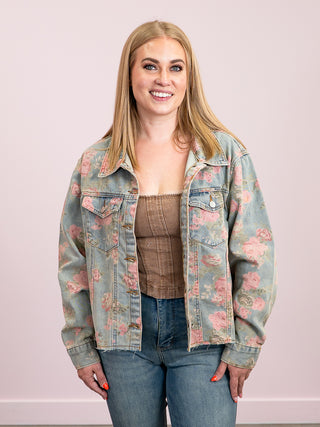 *NEW* Garden Riot Floral Denim Jacket | Light Blue
