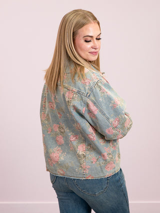 *WAREHOUSE FIND* Garden Riot Floral Denim Jacket | Light Blue