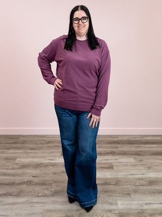 Corrine Ribbed Pullover Top | Plum