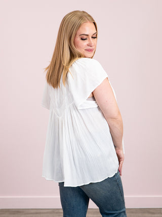 *NEW* Malibu Mood Flutter Yoke Blouse | Ivory