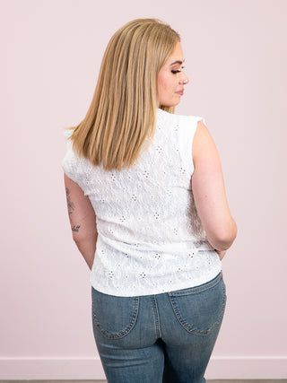 *NEW* Downtown Glow Lace Eyelet Top | White