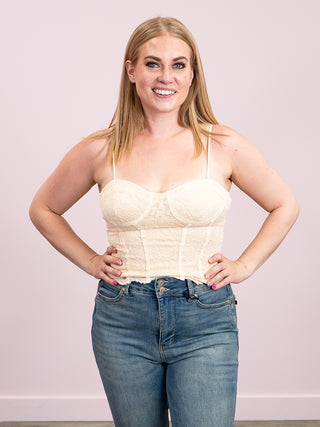 *NEW* Romantic Lace Strap Corset Top | Champagne
