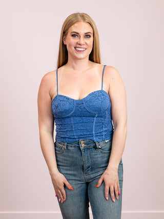 *NEW* Romantic Lace Strap Corset Top | Denim