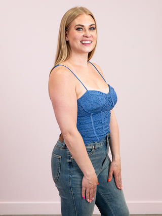 *NEW* Romantic Lace Strap Corset Top | Denim