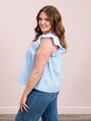 Astrid Ruffle Sleeve Top | Light Blue
