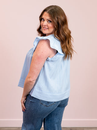 Astrid Ruffle Sleeve Top | Light Blue