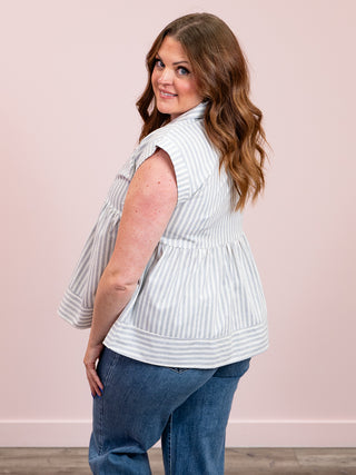 Eleanor Striped Cap Sleeve Top | Blue