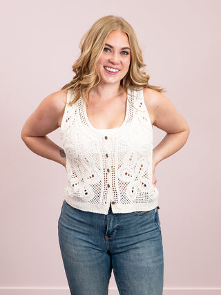 *NEW* Room 34 | Trinity Crochet Button Vest | Cream