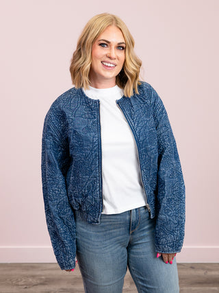DEX | Sunshine Quilted Bomber Jacket | Washed Indigo