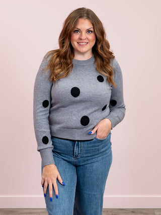 Jeannie Polka Dot Sweater | Heather Gray & Black