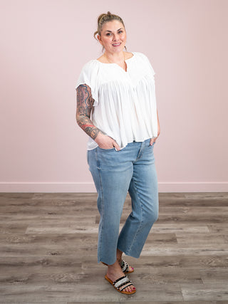 *NEW* Malibu Mood Flutter Yoke Blouse | Ivory