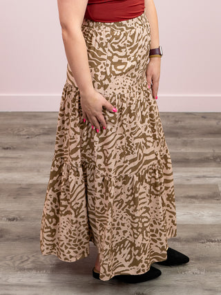 Wild Instincts Tiered Midi Skirt | Taupe