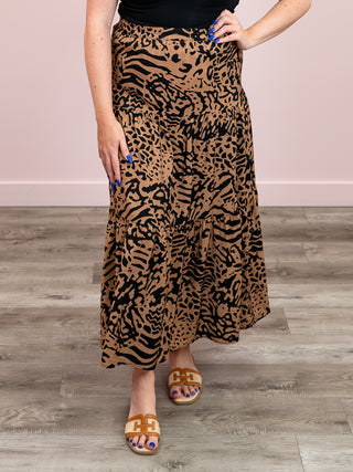 Wild Instincts Tiered Midi Skirt | Black