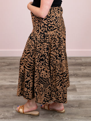 Wild Instincts Tiered Midi Skirt | Black
