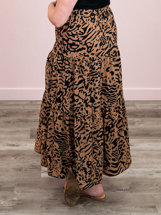 Wild Instincts Tiered Midi Skirt | Black