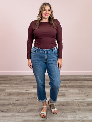 Judy Blue | Mid Rise | Mid Wash Cuffed Boyfriend | Brent