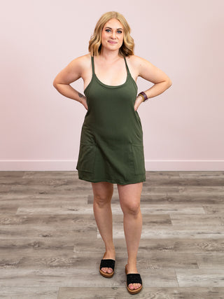 Lopez Mini Dress Romper | Dark Olive