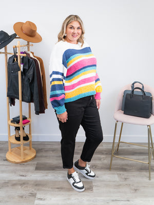 Warm Me Up Stripe Sweater | Navy, Pink & Ivory