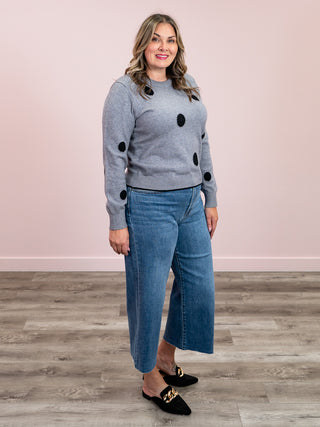Jeannie Polka Dot Sweater | Heather Gray & Black