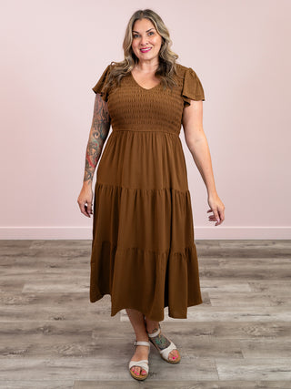 Emery Flutter Sleeve Maxi Dress | Dark Brown